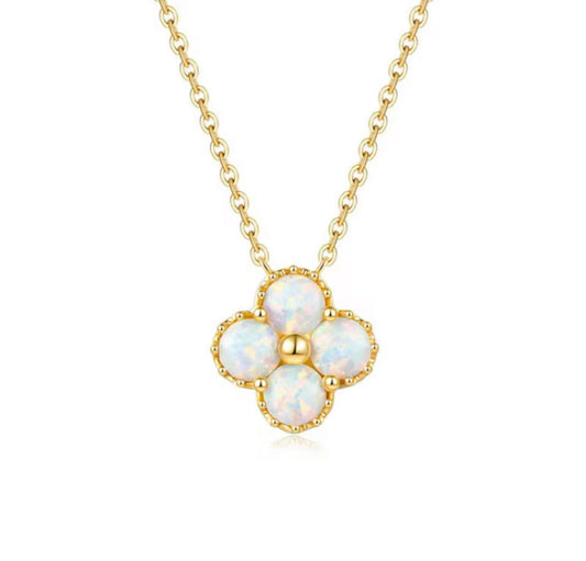 Opal Four Leaf Clover Gold Necklace