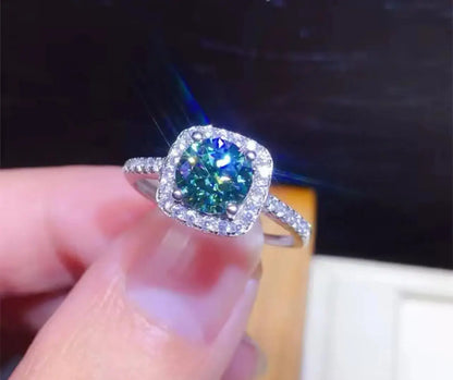Green Moissanite Sterling Silver Womens Engagement Ring