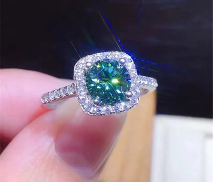Green Moissanite Sterling Silver Womens Engagement Ring