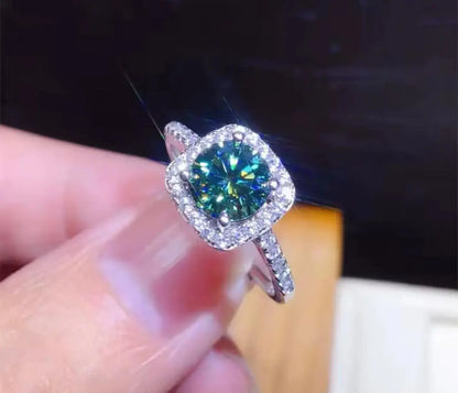 Green Moissanite Sterling Silver Womens Engagement Ring