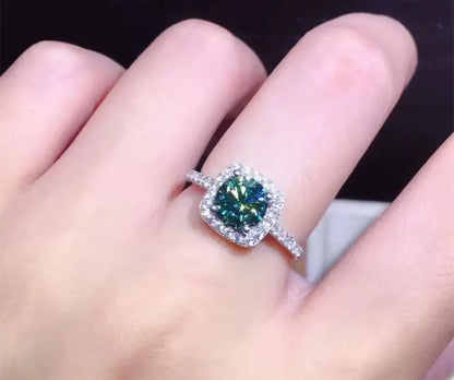 Green Moissanite Sterling Silver Womens Engagement Ring