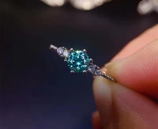 0.5CT Green Moissanite Womens Engagement Ring
