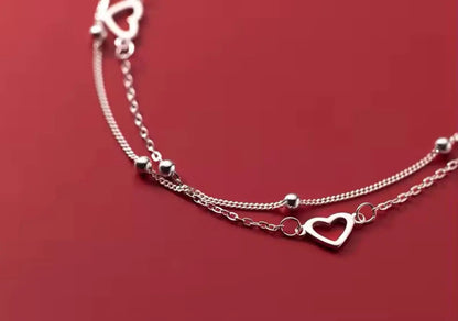 Sterling Silver Love Heart Layered Bracelet