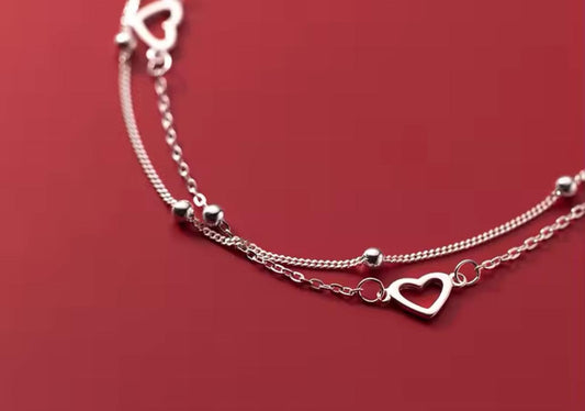 Sterling Silver Love Heart Layered Bracelet