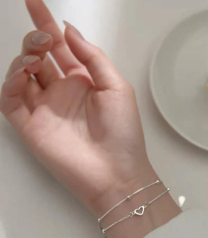 Sterling Silver Love Heart Layered Bracelet