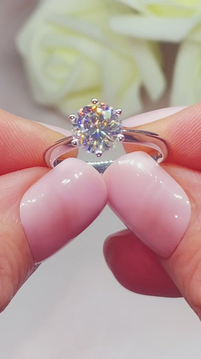 1CT Moissanite Silver Engagement Ring