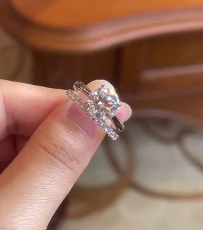 2 Carat Moissanite Round Cut Statement Engagement Ring Set