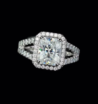 3CT Moissanite Radiant Cut Silver Engagement Ring Set