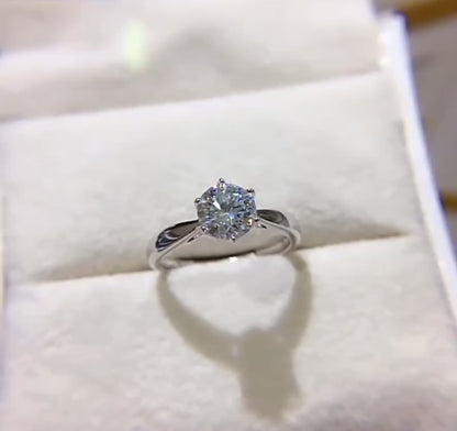 1CT Moissanite Sterling Silver Round Cut Engagement Ring
