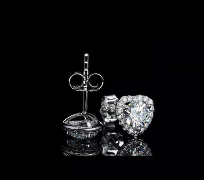 1CT Moissanite Love Heart Silver Stud Earrings