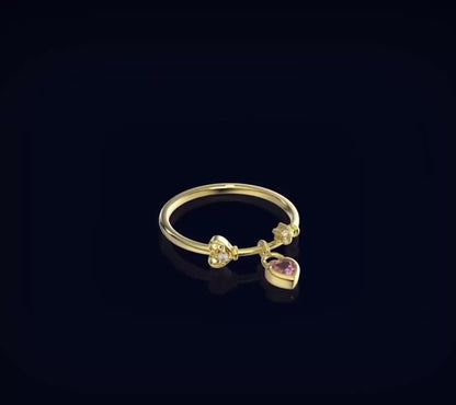 Silver / Gold Pink Love Heart Womens Ring