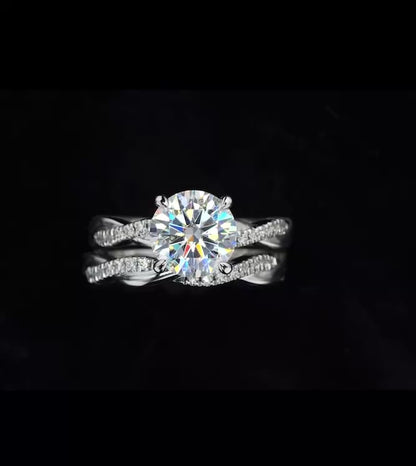3CT Moissanite Round Cut Silver Engagement Ring Set