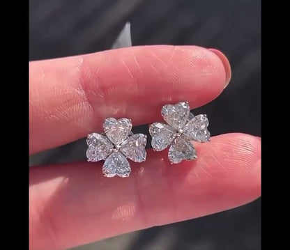 Clover / Heart Cut Moissanite Silver Gold Stud Earrings