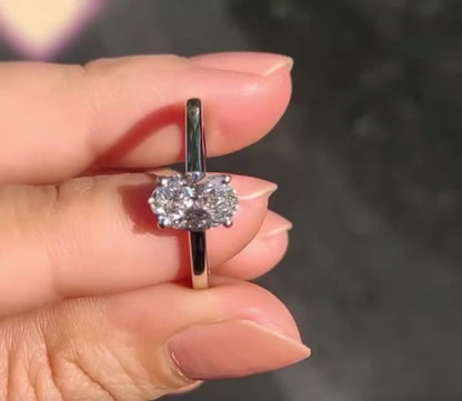 Oval Cut Moissanite Womens Engagement Ring Silver
