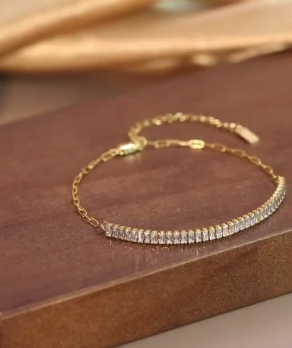 Paperclip Tennis Chain Emerald Cut Womens Bracelet Gold / Silver