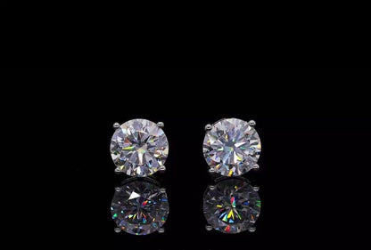 14K White Gold Moissanite Round Cut Stud Earrings